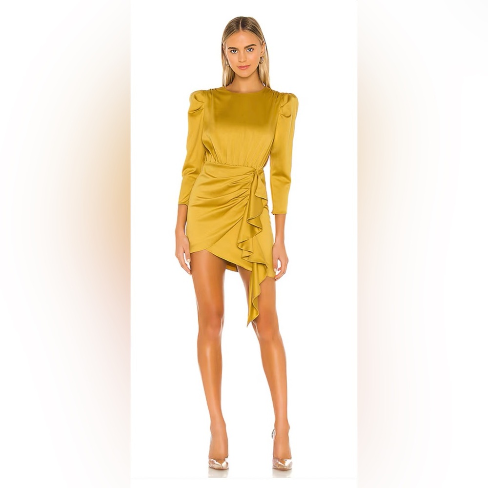 NBD Gold Asymmetrical Ruched Sheath Dress